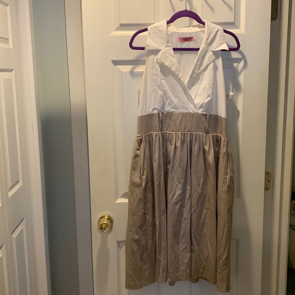 Eliza J White and Taupe Two-Tone Midi Dress